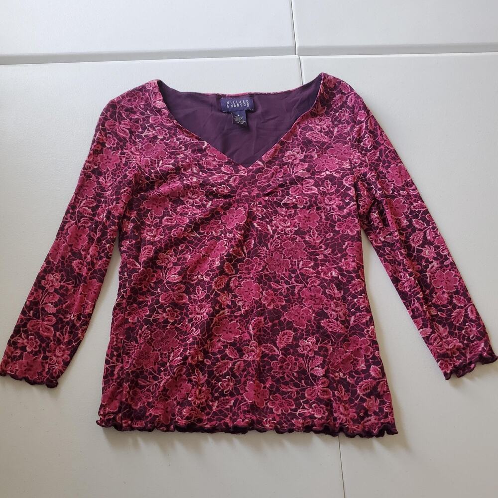 Y2K Fairy Grunge Babydoll Fairy Top Small Purple Floral Mesh V Neck Lettuce Hem